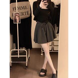 芭蕾风阔腿裙裤女2024年夏季新款高腰宽松显瘦小个子休闲运动短裤