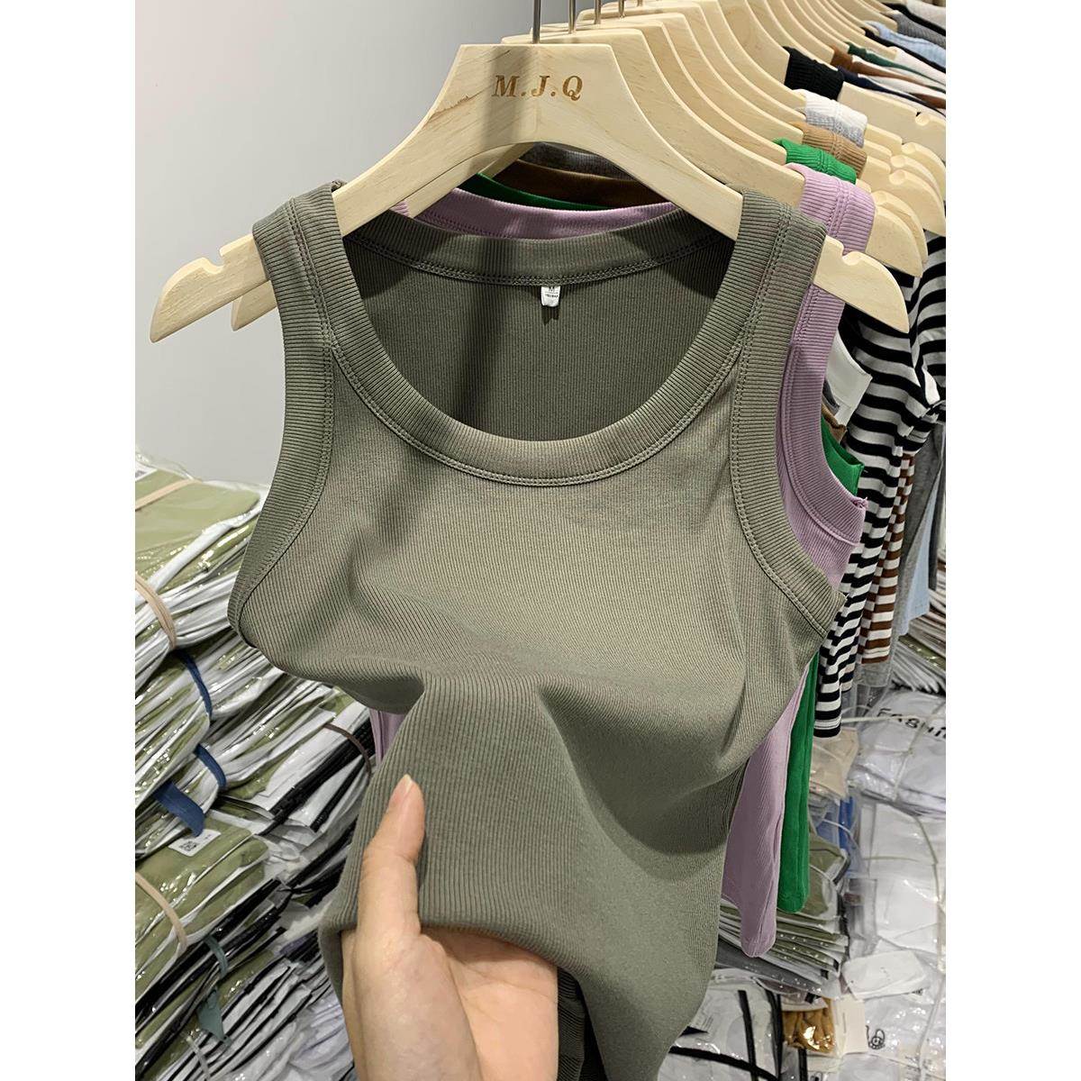 韩国夏装新款遮副乳防走光螺纹吊带背心女外穿修身显瘦内搭打底衫