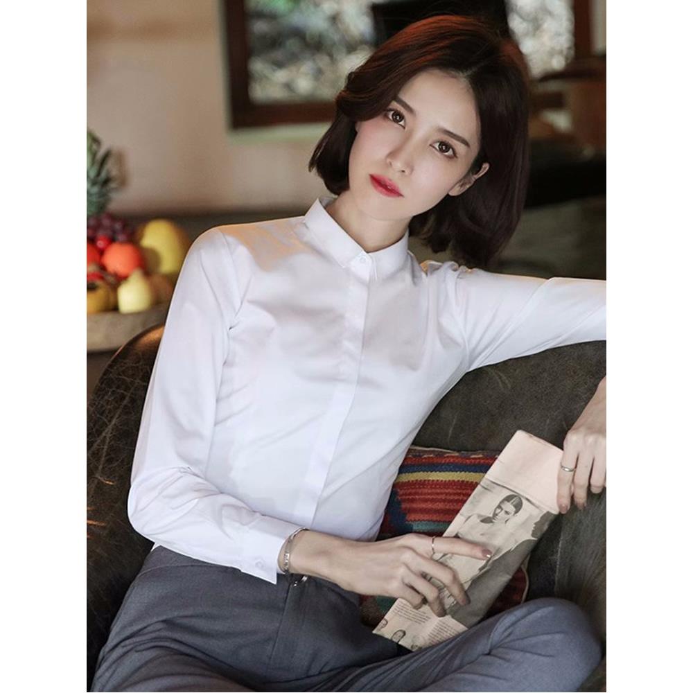 欧洲站白色衬衫女设计感小众职业装长袖秋冬季修身正装气质上衣