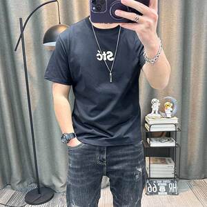 潮牌短袖t恤衫男士夏季新款高端纯棉字母印花男装T恤衫休闲上衣