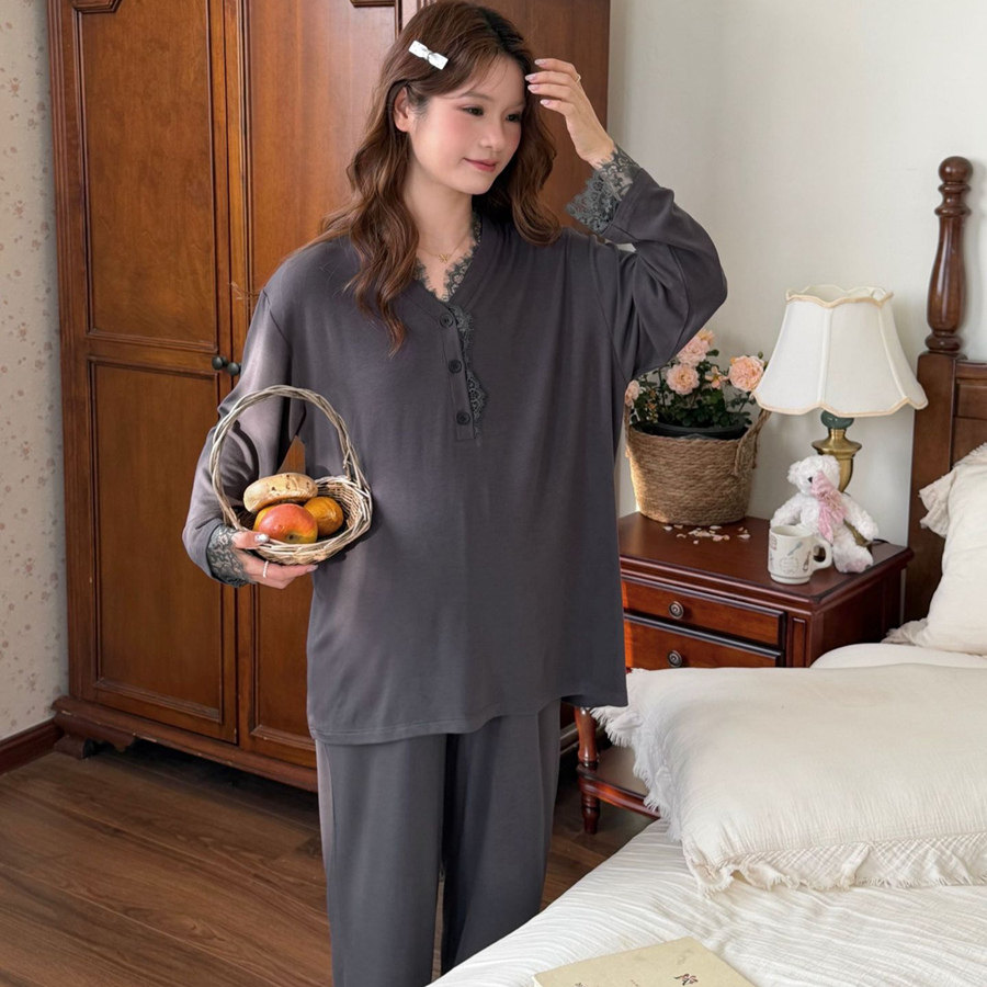莫代尔长袖孕妇睡衣春夏季月子服