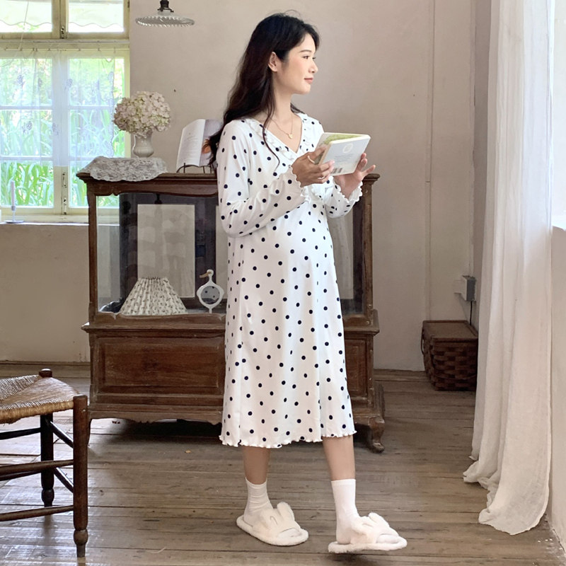 谷耐妈妈秋冬带胸垫月子裙德绒