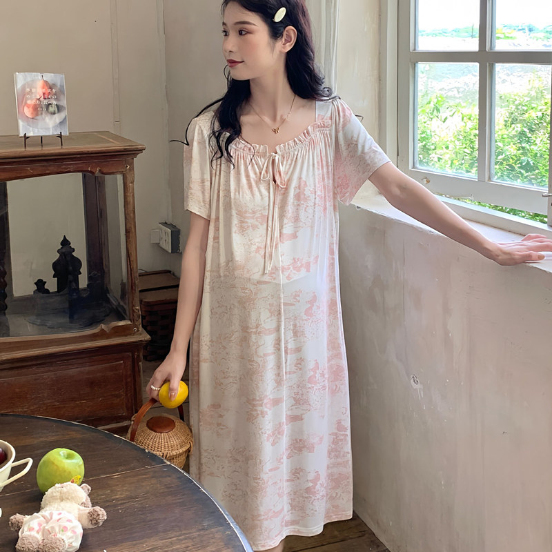 带胸垫短袖哺乳裙夏季薄款怀孕期莫代尔月子服产妇待产喂奶衣67月
