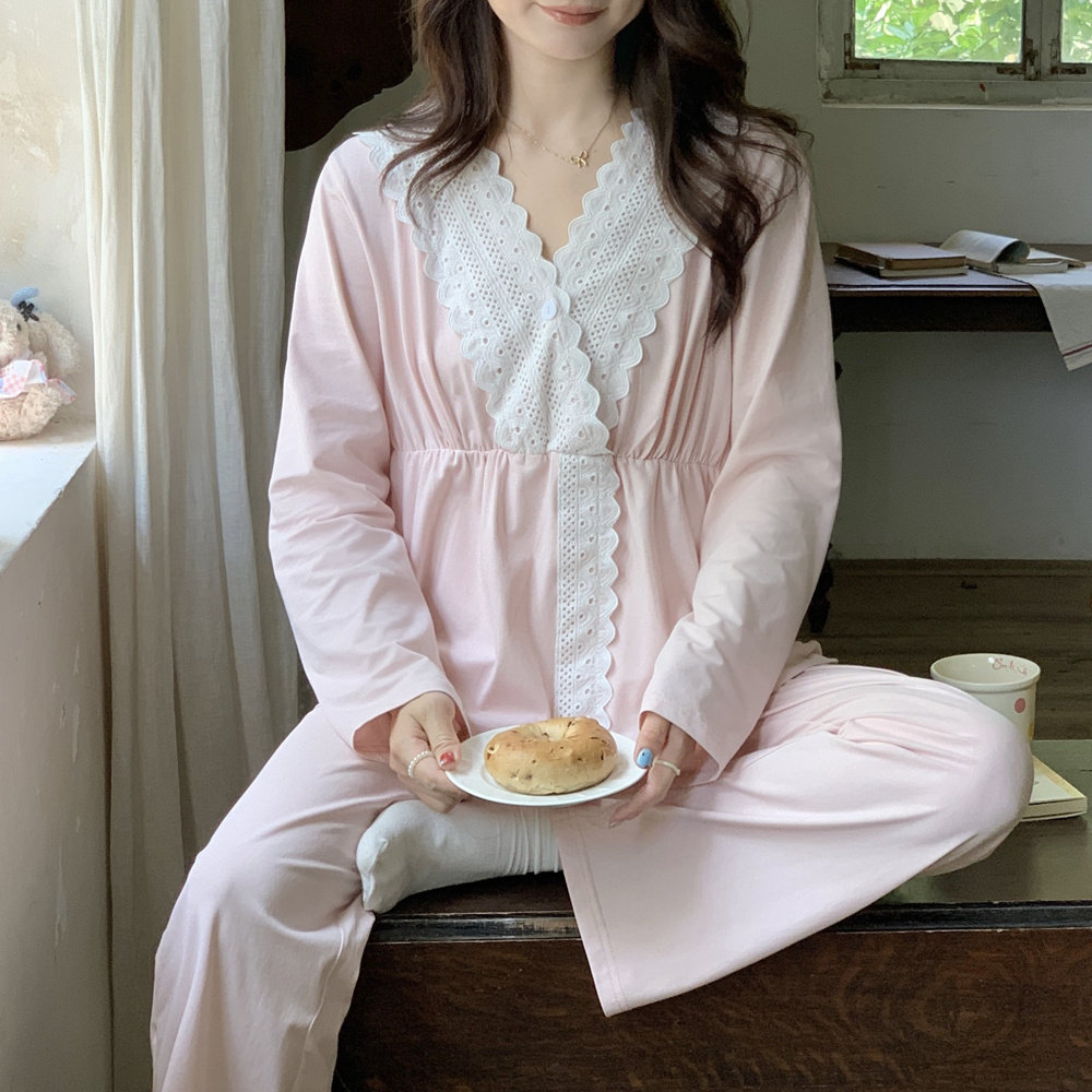 春秋纯棉月子服产后哺乳睡衣套装