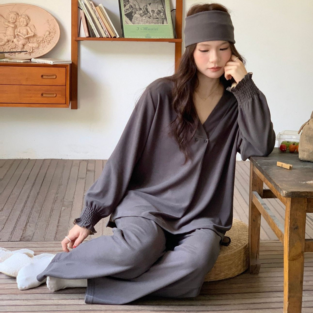 秋冬季产妇德绒宽松待产哺乳睡衣