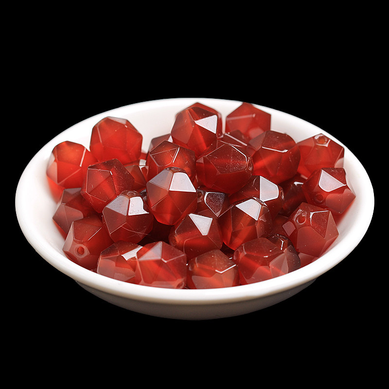 7A天然红玛瑙钻石面刻面散珠子菱形珠DIY手链项链串珠饰品配件包