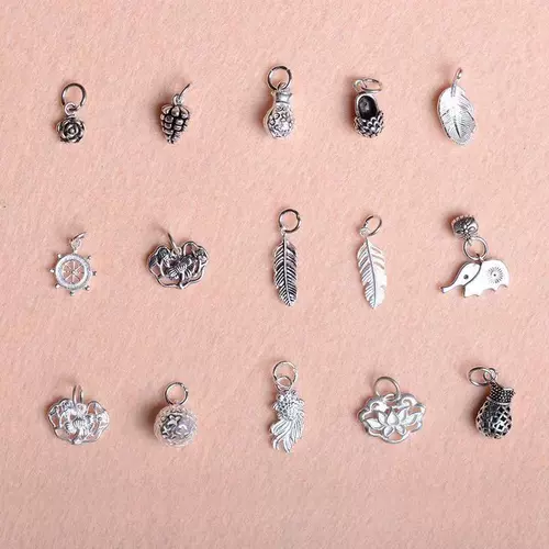 S925 Серебряная тайская серебряная золотая рыба Перо Слон Полово Цветочный мяч доска Bug Pyrite Diy Серебряные украшения ручной работы