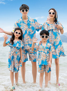 海南岛三亚海滩亲子装2025新款夏装一家三四口父子母女沙滩海边服