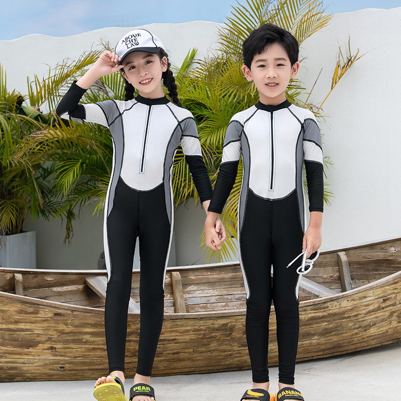 儿童泳衣女童连体防晒长袖长裤中大童速干男童小孩母女亲子潜水服