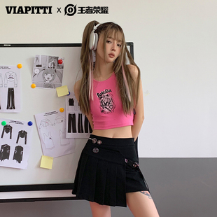 VIAPITTI×王者荣耀合作款安琪拉霓虹系列飘带不规则百褶裙半身裙