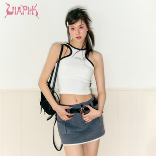 VIAPITTI休闲撞色两穿背心辣妹休闲夏季纯欲修身内搭短款上衣外穿