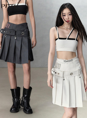 VIAPITTI重工两穿不规则腰头百褶裙女A字裙设计感中长款半身裙