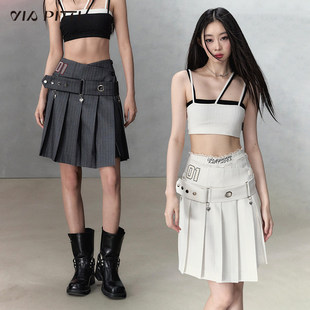 VIAPITTI重工两穿不规则腰头百褶裙女A字裙设计感中长款半身裙