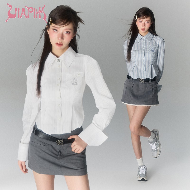 VIAPITTI长袖条纹修身格子衬衫