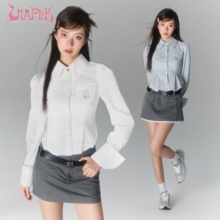 VIAPITTI条纹修身衬衫上衣女春装辣妹学院风纯欲内搭上衣潮流