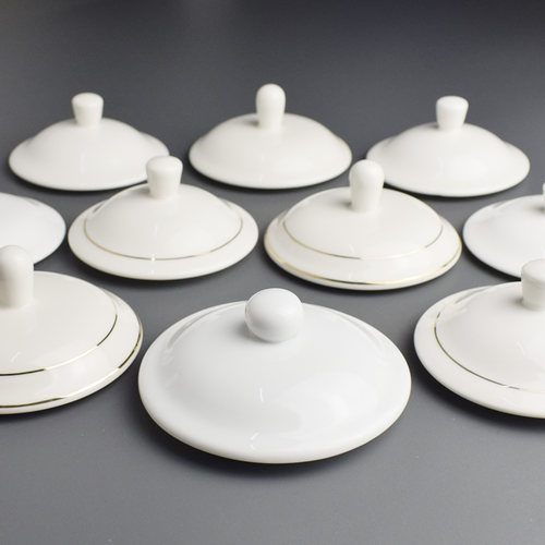 高档金边茶杯盖陶瓷圆形纯白色