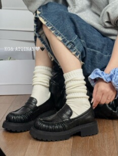 26春季新款鳗鱼皮英伦风厚底乐福鞋女黑色一脚蹬小皮鞋百搭单鞋女