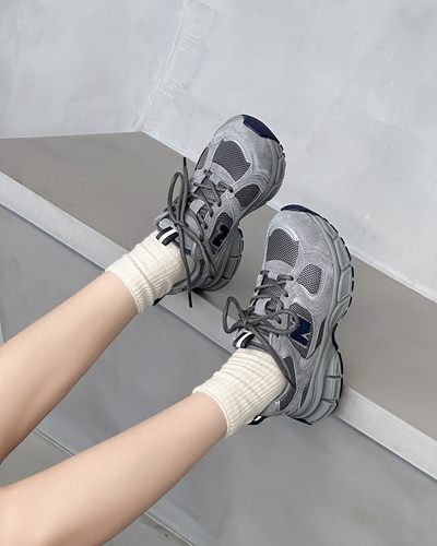 真皮N字老爹鞋24年春秋款厚底百搭圆头系带低帮休闲女鞋