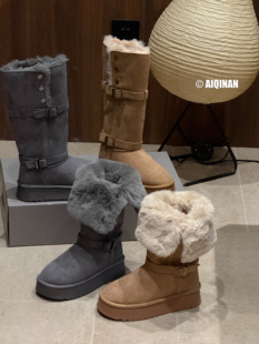 2025新款真皮厚底雪地靴女加绒保暖面包鞋东北保暖轻便棉鞋百搭潮