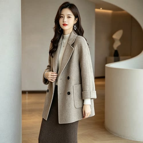2026秋冬新款时尚韩版宽松显瘦休闲百搭洋气高端毛呢外套女潮中长