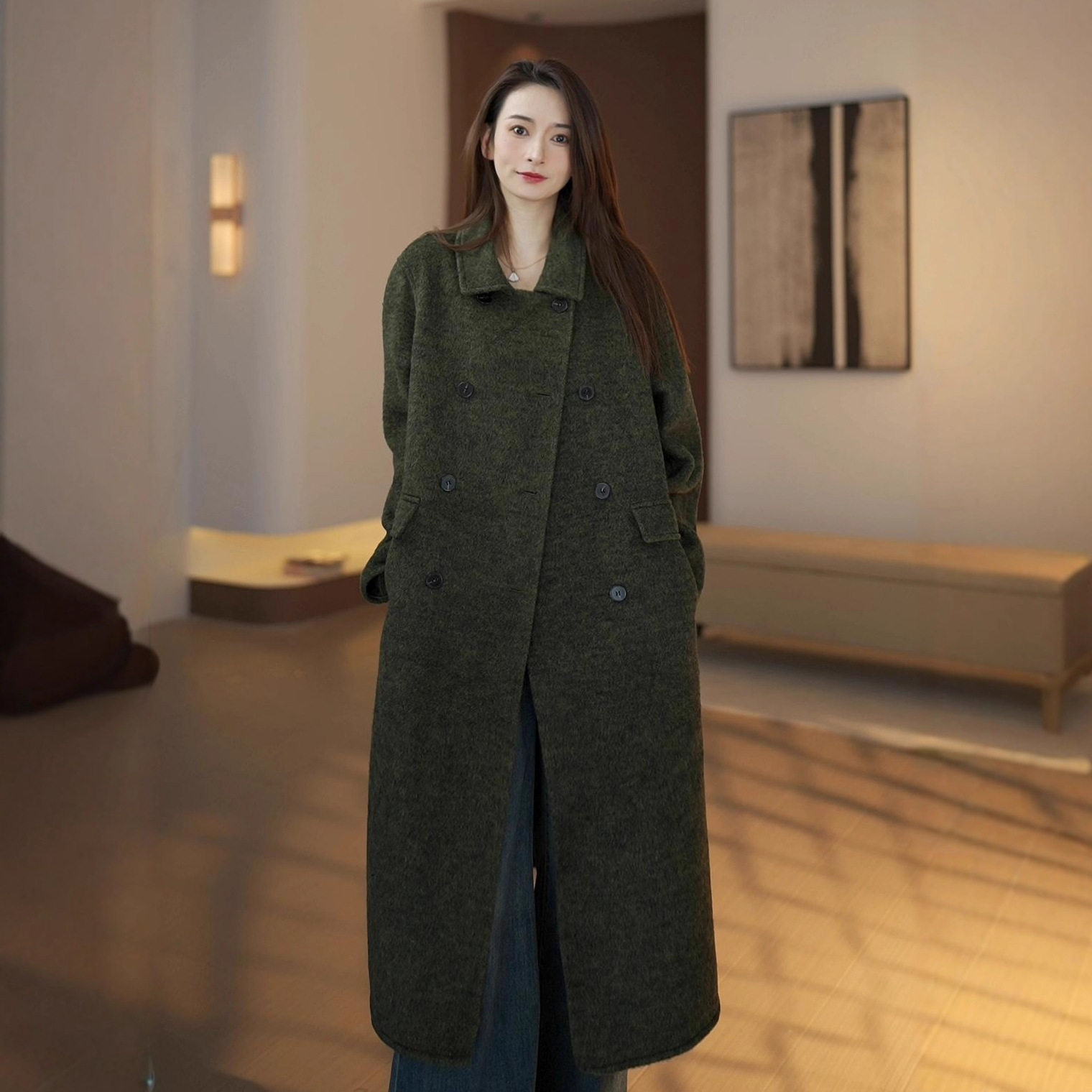 奥特莱斯专柜品牌折扣羊毛外套女长款2025秋冬款韩版气质毛呢大衣