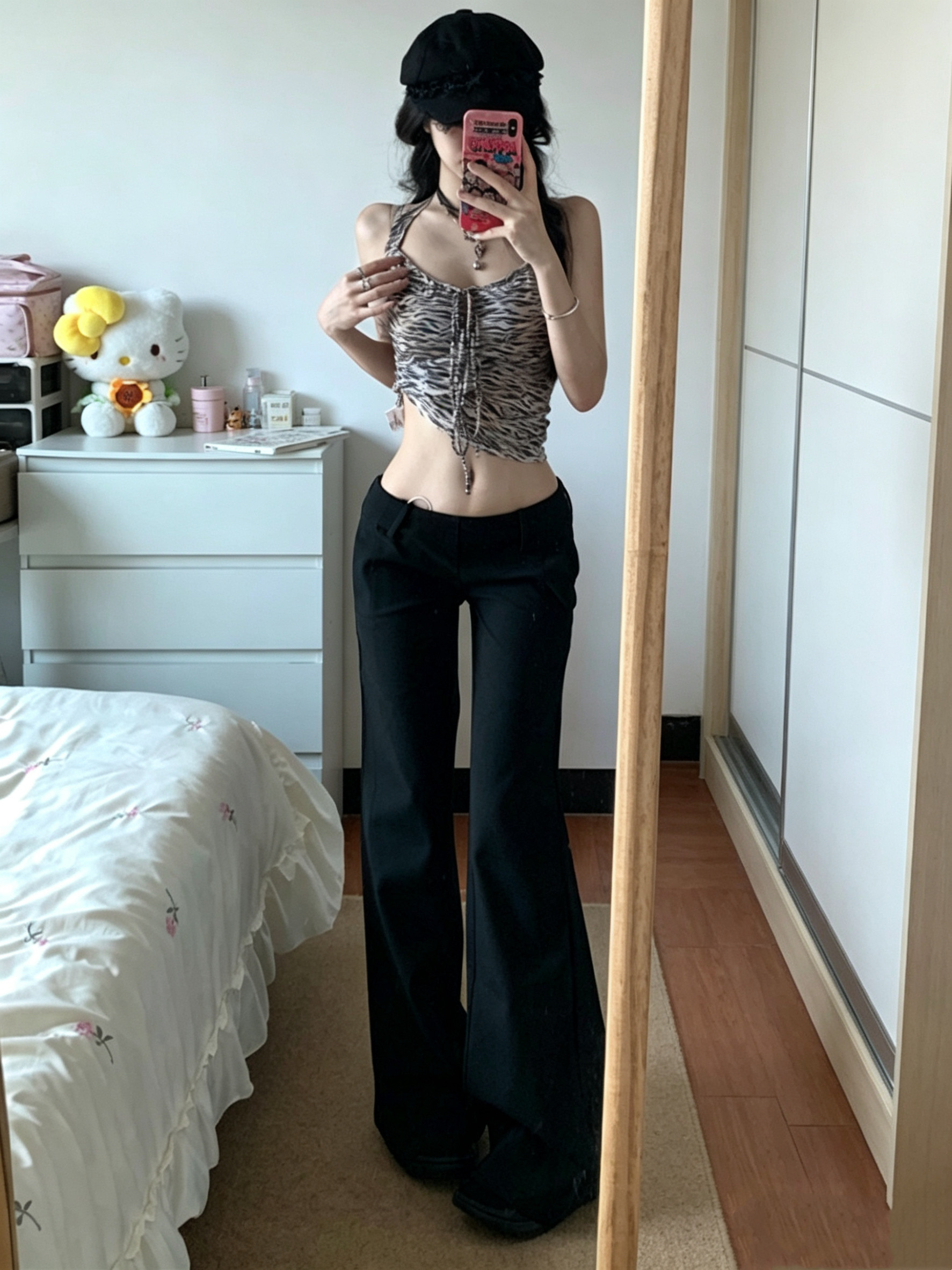 2026新款美式复古西装裤低腰微喇裤女夏季宽松显瘦垂感拖地长裤子