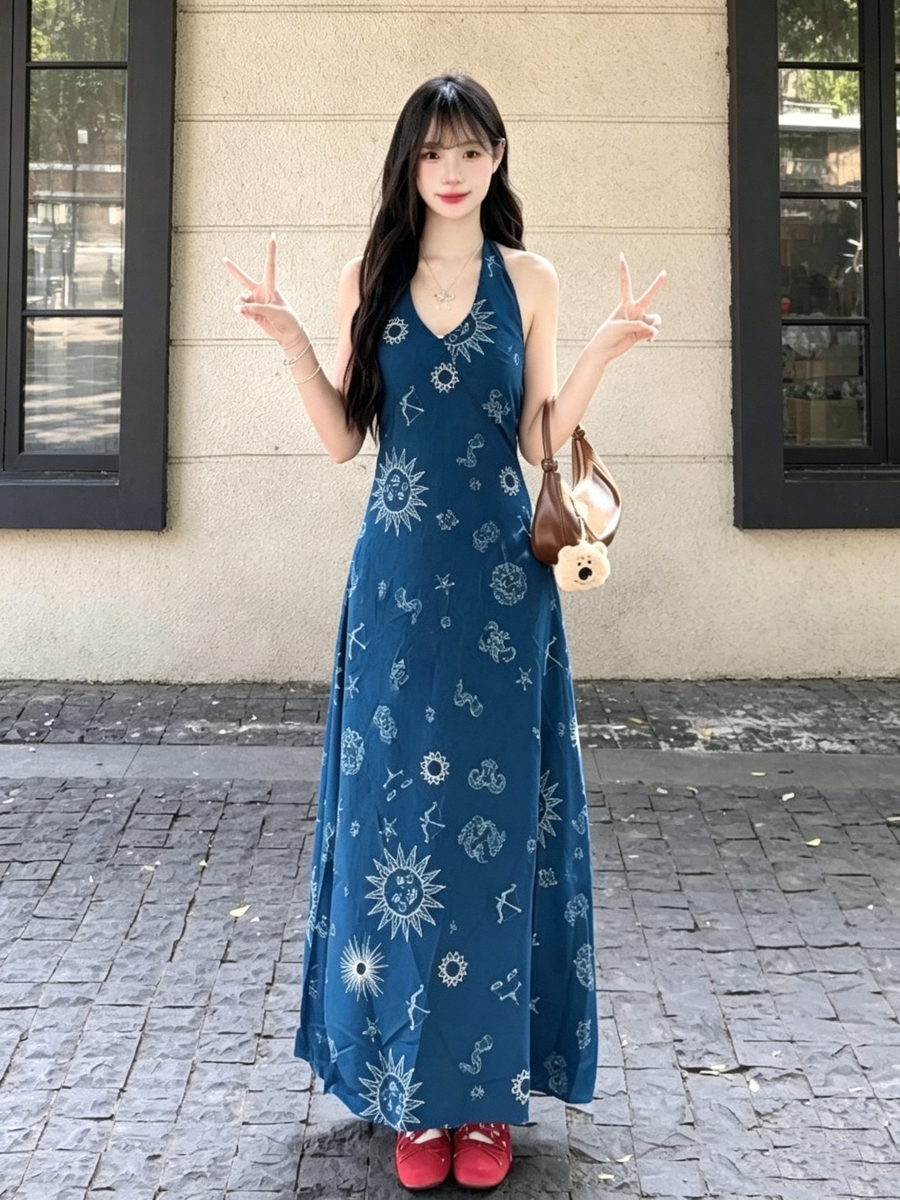 法式V领碎花连衣裙夏季新款