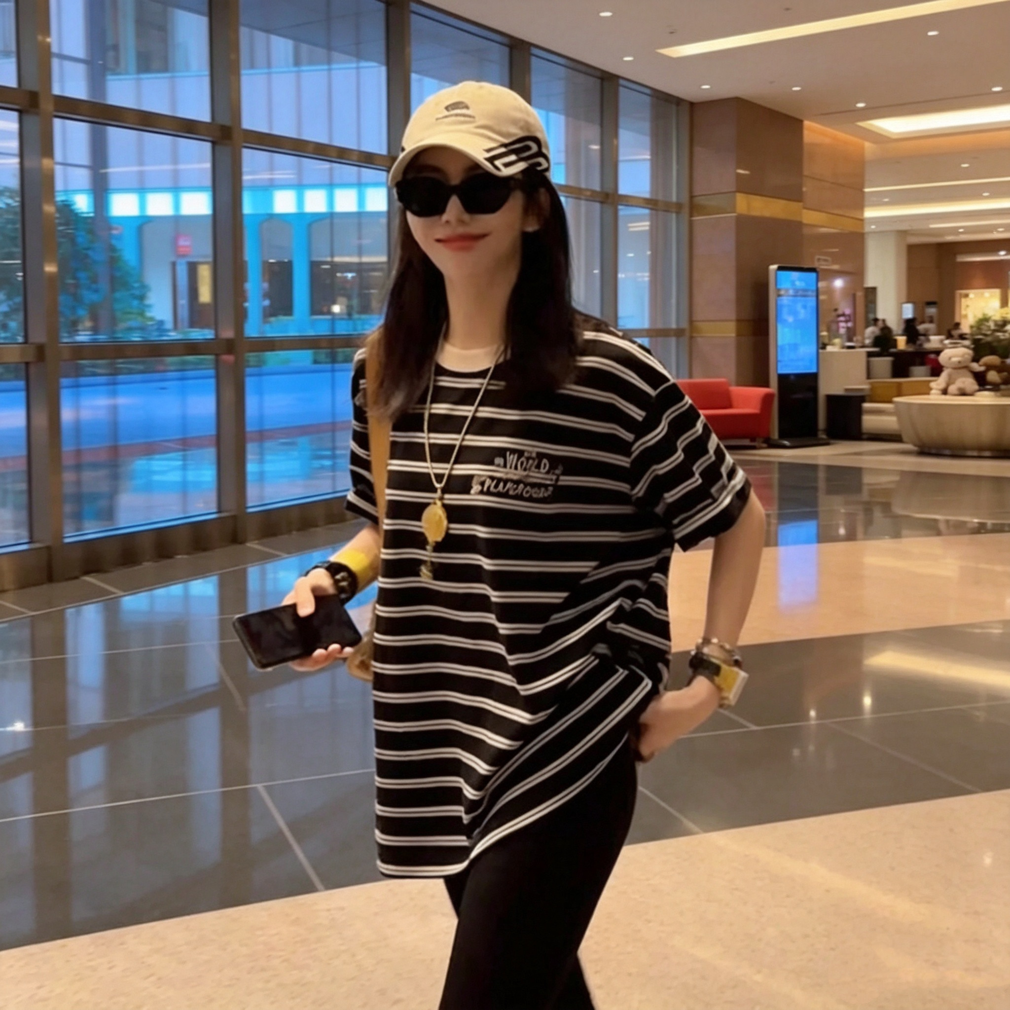 重工刺绣条纹宽松显瘦T恤女