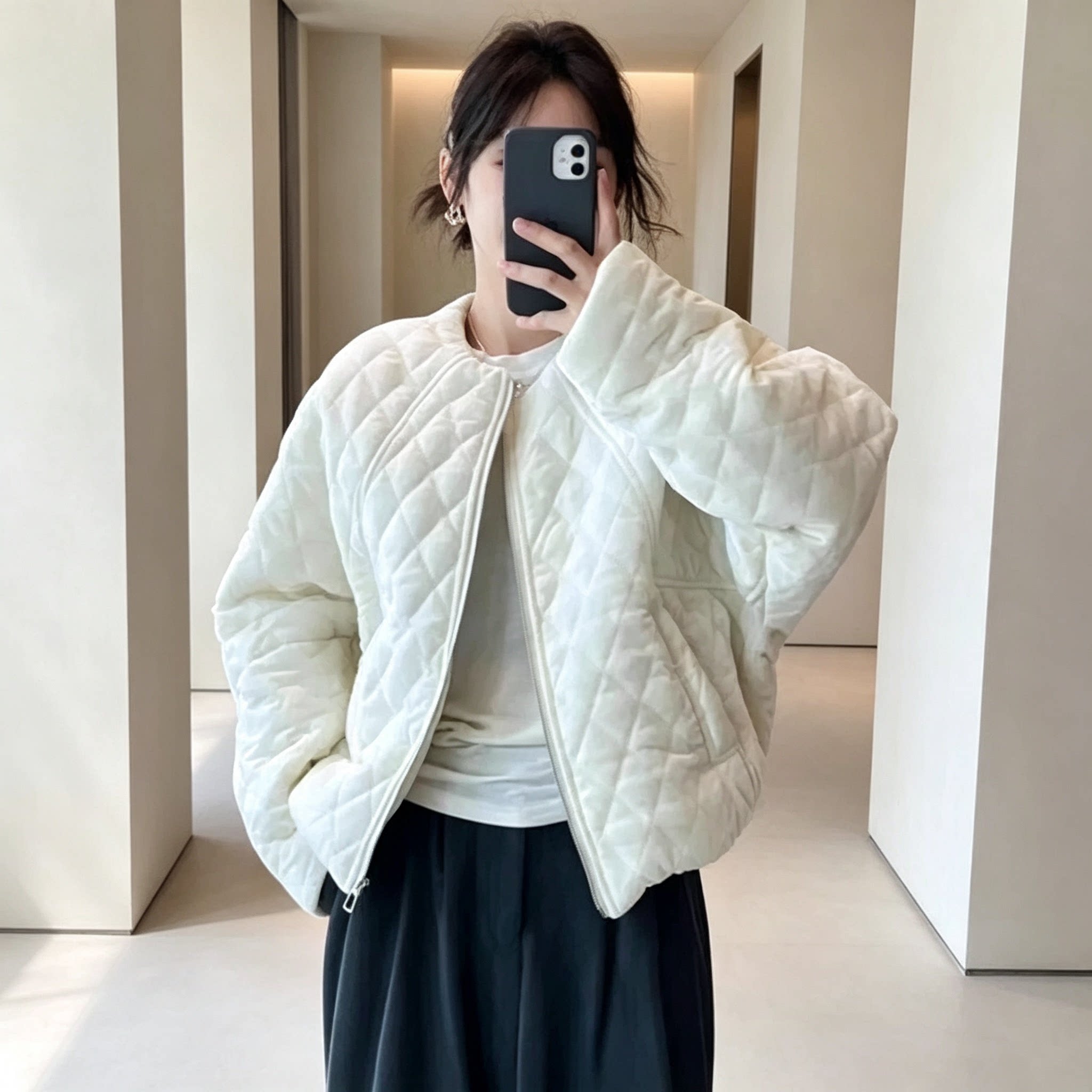 薄款棉服金丝绒棉衣外套女2026冬季新款小个子短款菱形格上衣时尚