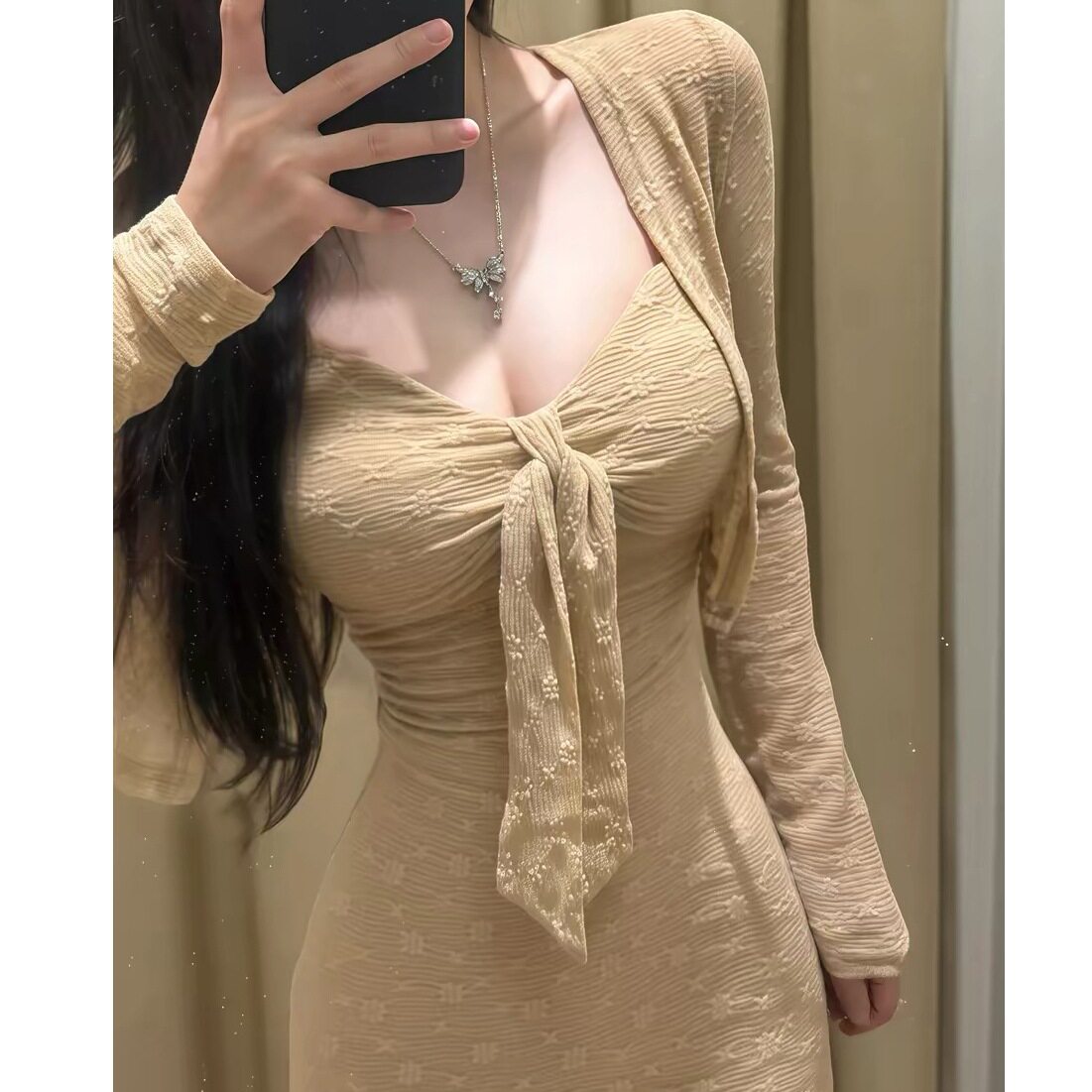 纯欲辣妹胸垫吊带蕾丝显瘦连衣裙