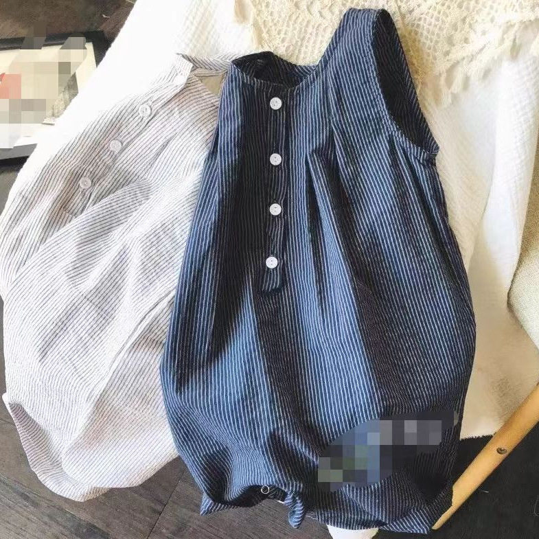 休闲时尚2025夏季 韩版儿童无袖连体衣男女童连体宽松裤子