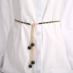 腰带夏季 配衬衫 饰连衣裙细金属流苏链条简约百搭珍珠时尚 腰链女装