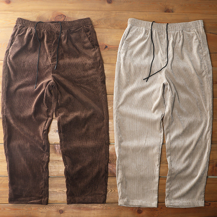 超值外贸日系复古灯芯绒休闲裤男春秋宽松直筒松紧腰烫绒裤子大码
