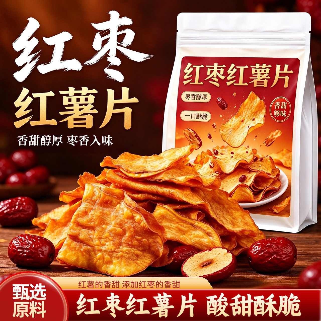 香脆地瓜片原切红薯片芝麻香脆番薯干健康农家自制零食袋装红薯片