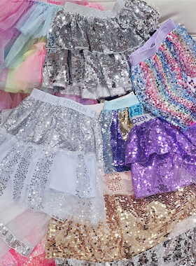 超闪~1-16岁外单夏款女童公主亮片纱裙蓬蓬裙半身裙短裙tutu裙子