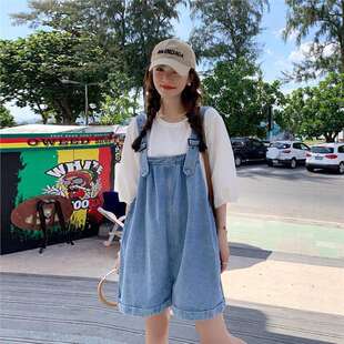 设计感小众宽松显瘦阔腿裤 2025新款 女ins百搭夏季 牛仔背带短裤