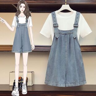 小众设计感宽松高腰阔腿连体裤 牛仔背带短裤 法式 2025新款 子 女夏季
