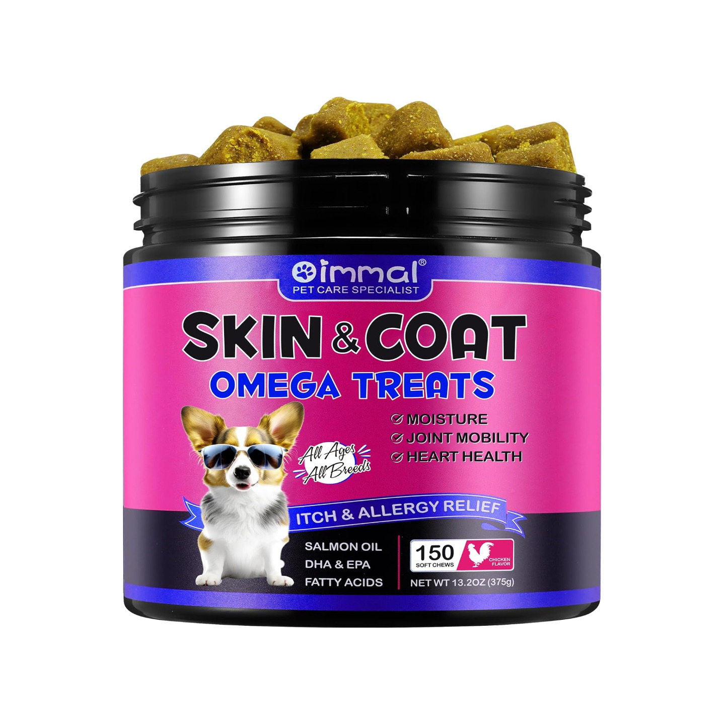 美国直邮 Oimmal Omega Skin Coat  Chew 狗皮肤软咀嚼补充 150粒