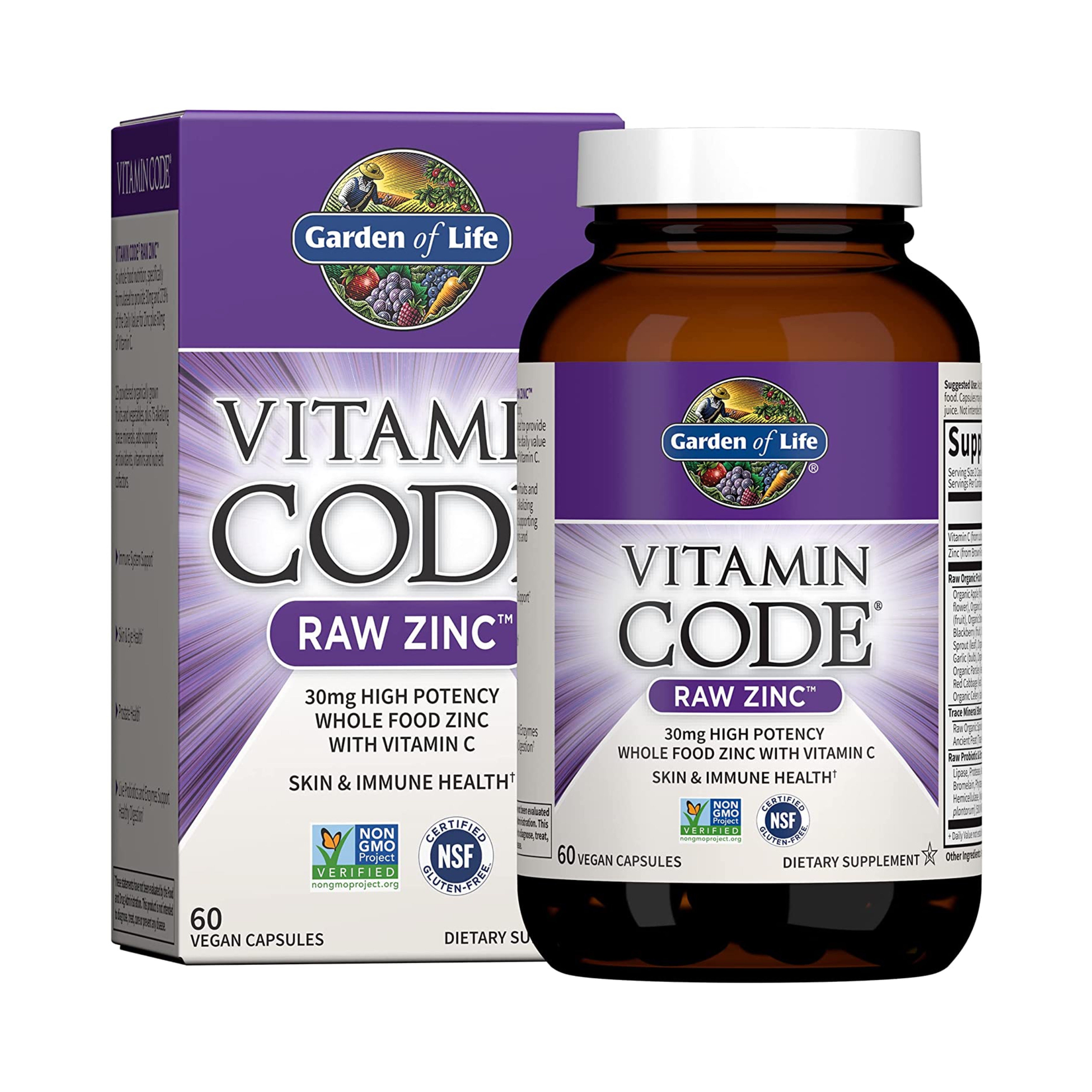 美国直邮Garden of Life Vitamin Code Raw Vegan Zinc素食锌胶囊