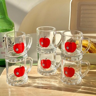 韩国ins风烧酒杯一口杯可爱苹果玻璃杯高颜值家用酒杯苹果烧酒杯