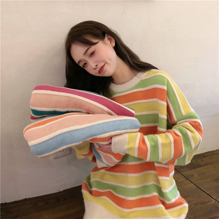2020毛衣百搭条纹新款洋气韩版秋季宽松上衣针织彩虹长袖外套服饰|ruв категории Женская одежда, свитер - от Buy2taobao.com для оказания профессиональной услуги покупки агента Taobao