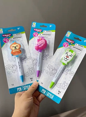 年中清仓！外贸单可爱小动物按压趣味励志语速按笔学生黑色圆珠笔