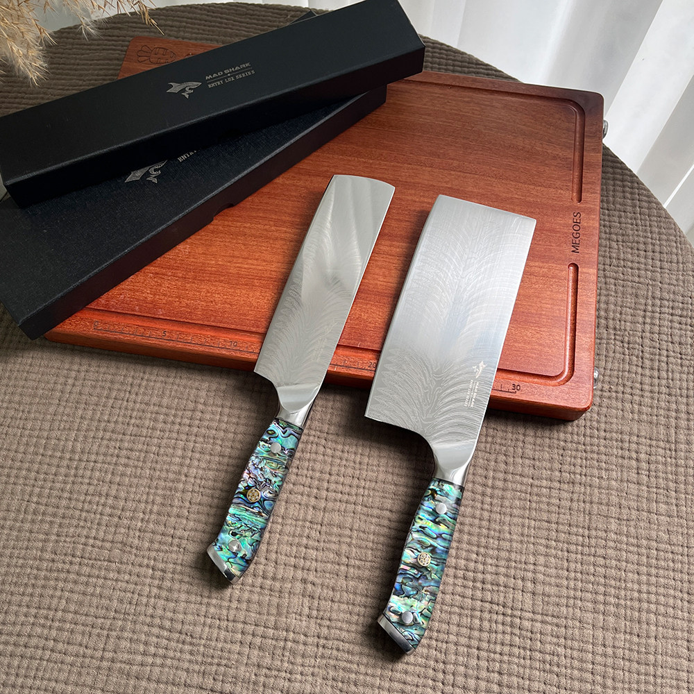 要高端的来！大马士革钢鲍贝手柄德国厨房刀具蔬菜水果菜刀切片刀