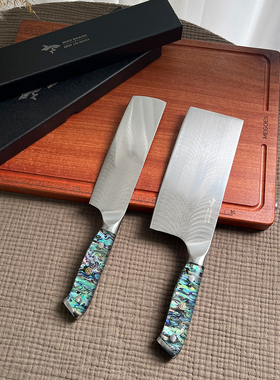 要高端的来！大马士革钢鲍贝手柄德国厨房刀具蔬菜水果菜刀切片刀