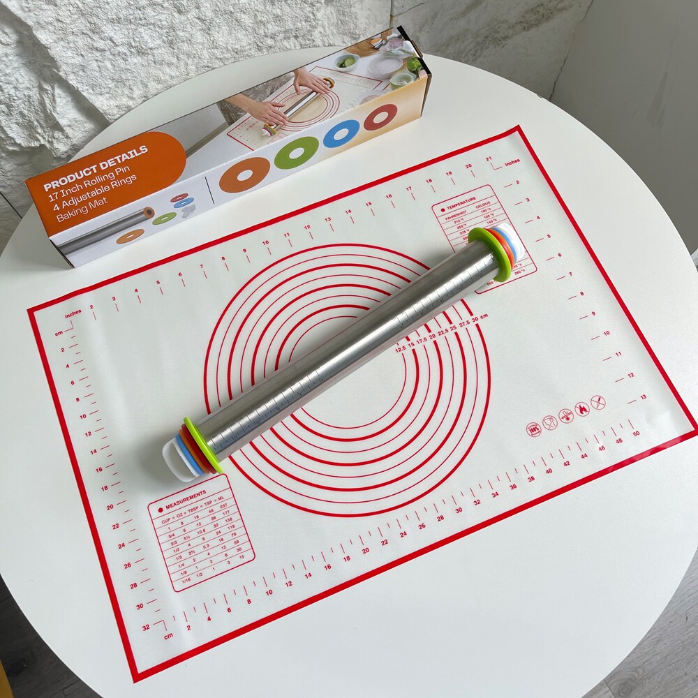 美单捡漏！四档厚度可调！带刻度揉面垫厨房面皮不锈钢擀面杖套装