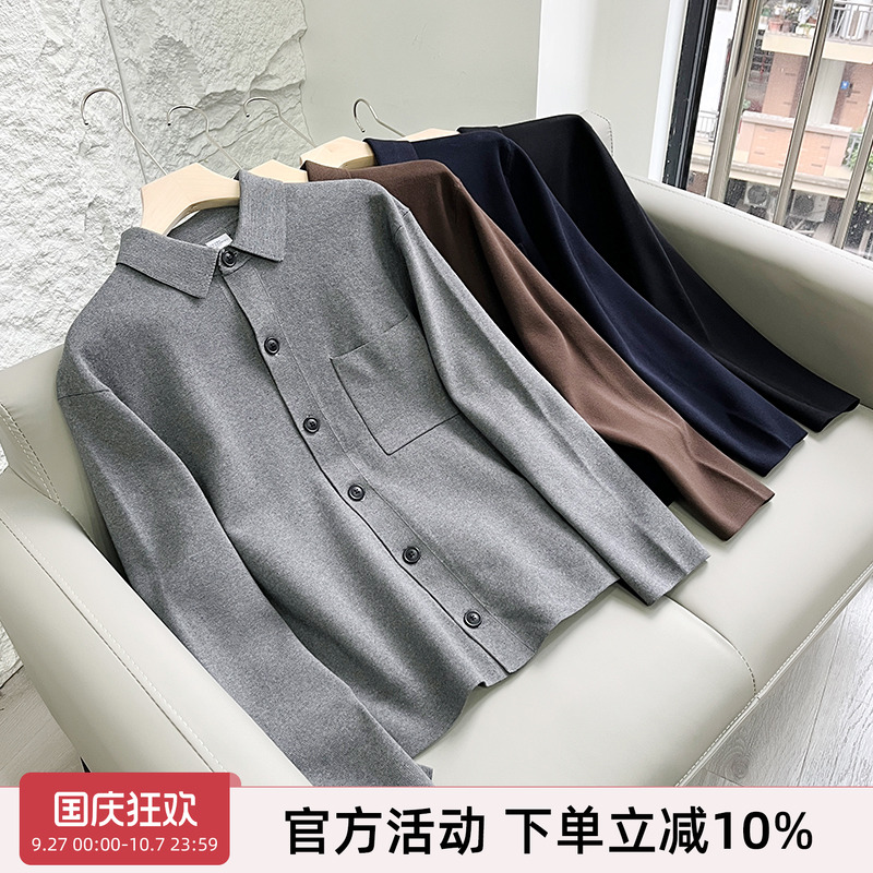 罗纹针织衬衫式开衫休闲百搭外套
