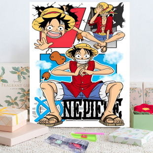 海贼王ins高颜值钻石画带框满钻儿童手工礼物diy钻石贴画墙面挂件