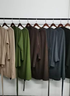 迪拜朵朵24807系带厂家纯色直供半身裙休闲上衣领v伊中东套装宽松