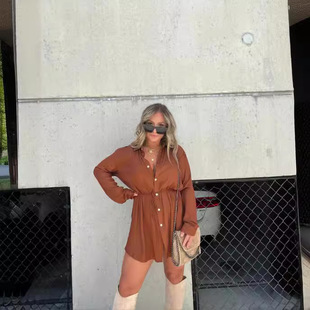 欧美秋季女装时尚纯色长袖衬衣连体衣Fashion Shirts Bodysuits