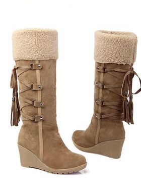 40 42 Women Shoes High Snow Boots欧美大码女鞋磨砂坡跟雪地靴